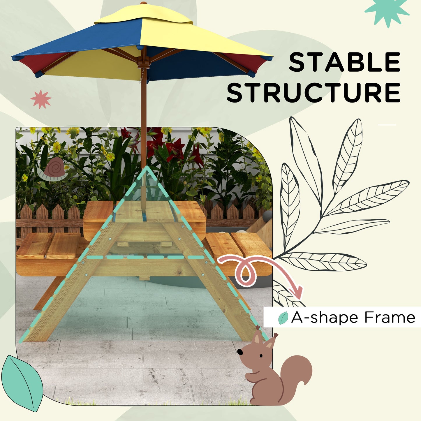 Toddler Water Table Kids Sand & Water Table with Removable Foldable Umbrella for Patio Lawn Garden, Aged 3-6 Years Old