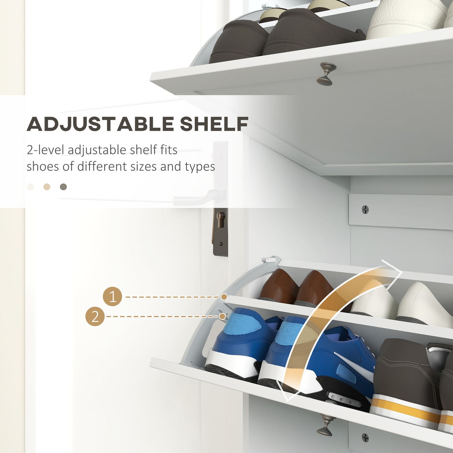 Modern Shoe Storage Cabinet 3 Flip Drawers Adjustable Shelves Organizer for 18 Pairs White Kids Crystal