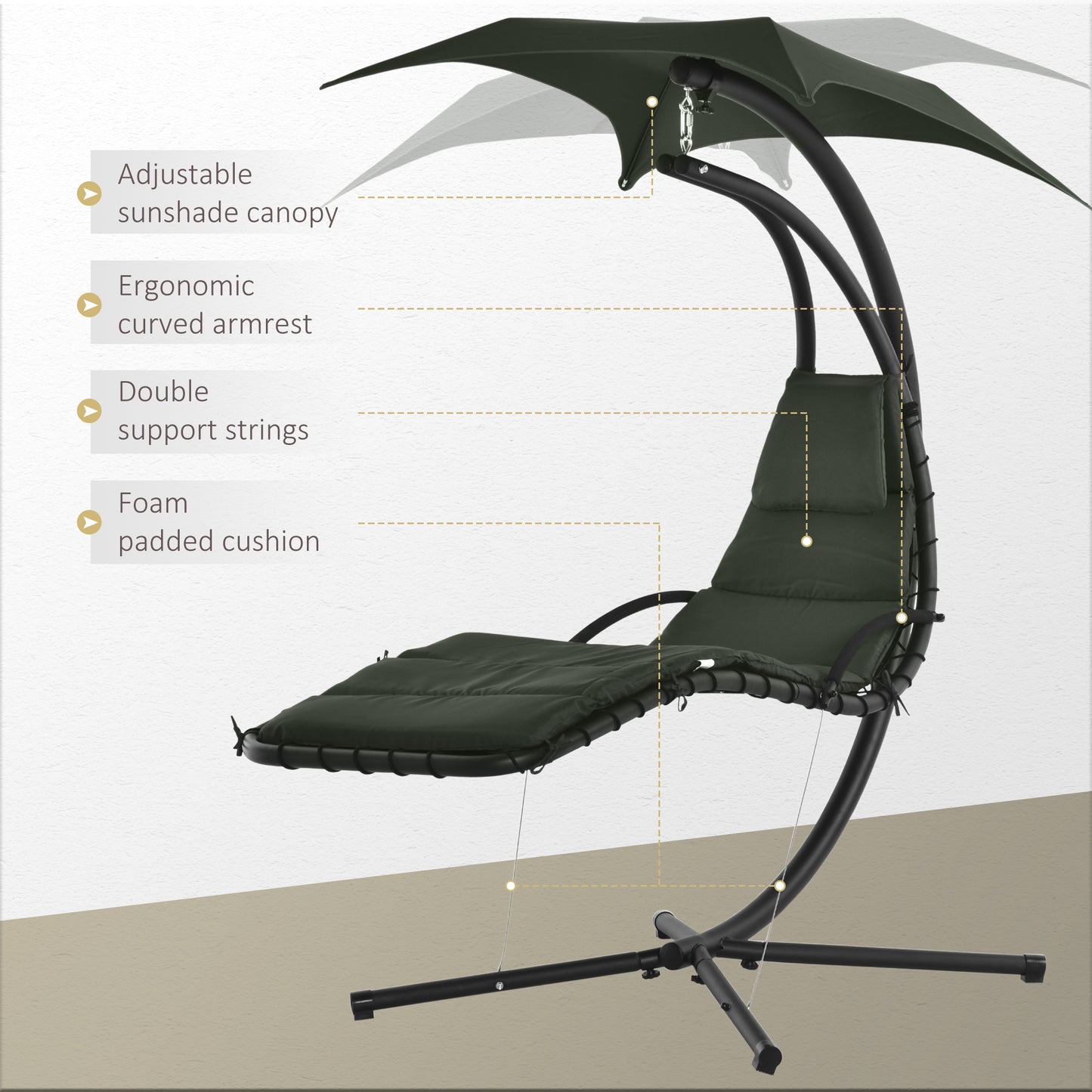 Floating Chaise Lounge Outdoor Swing Chair Hammock with Stand Canopy Charcoal Grey Kids Crystal