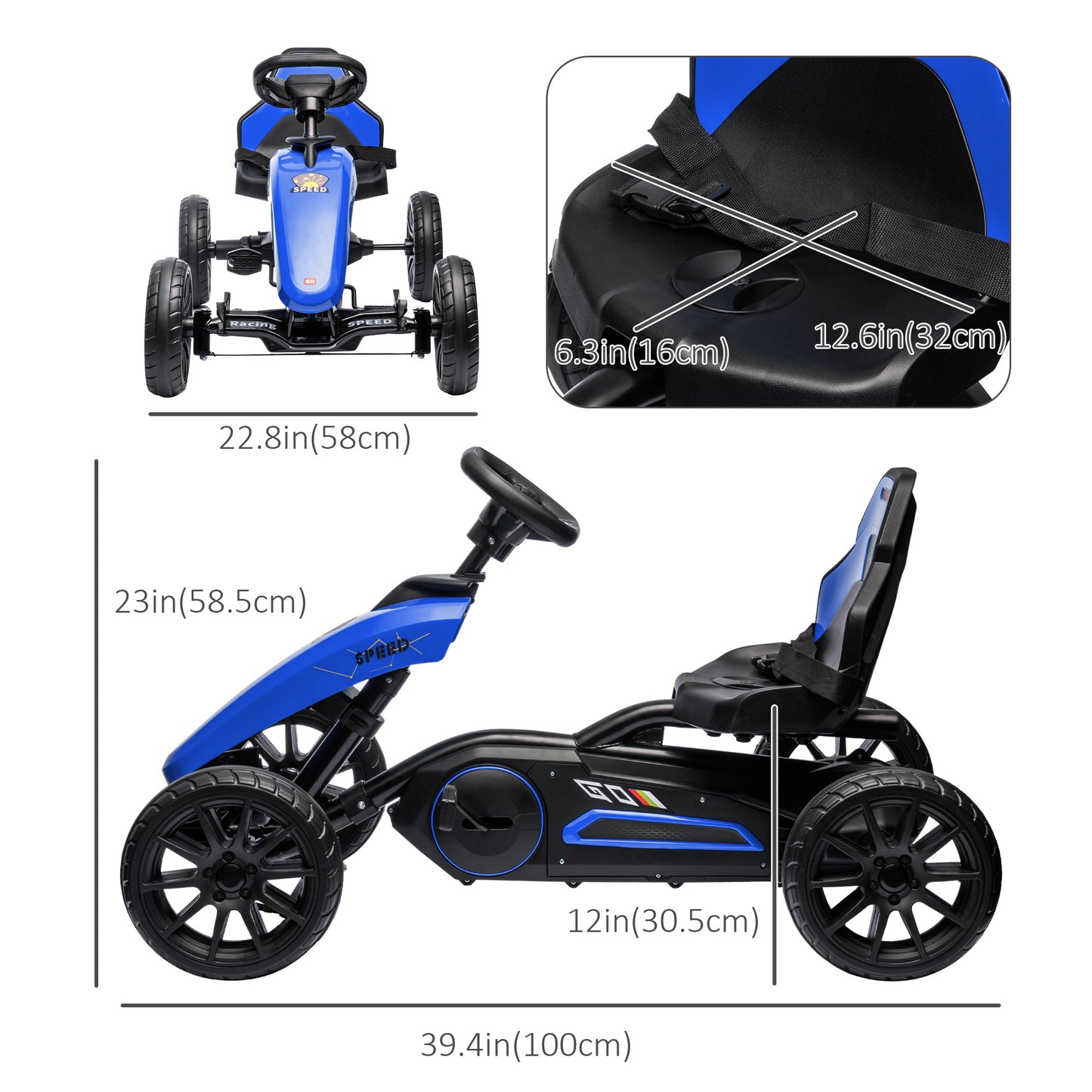 Kids Pedal Go Kart with Adjustable Seat Swing Axle Handbrake Blue EVA Wheels Foot Racer Kids Crystal