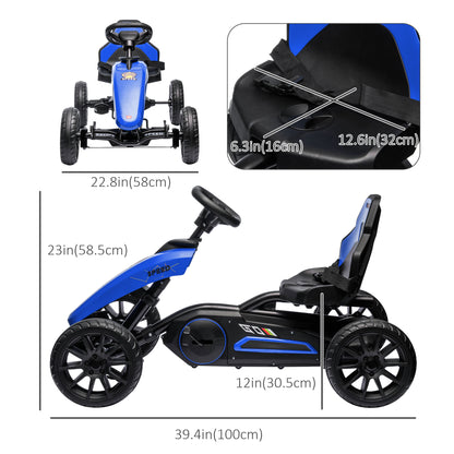 Kids Pedal Go Kart with Adjustable Seat Swing Axle Handbrake Blue EVA Wheels Foot Racer