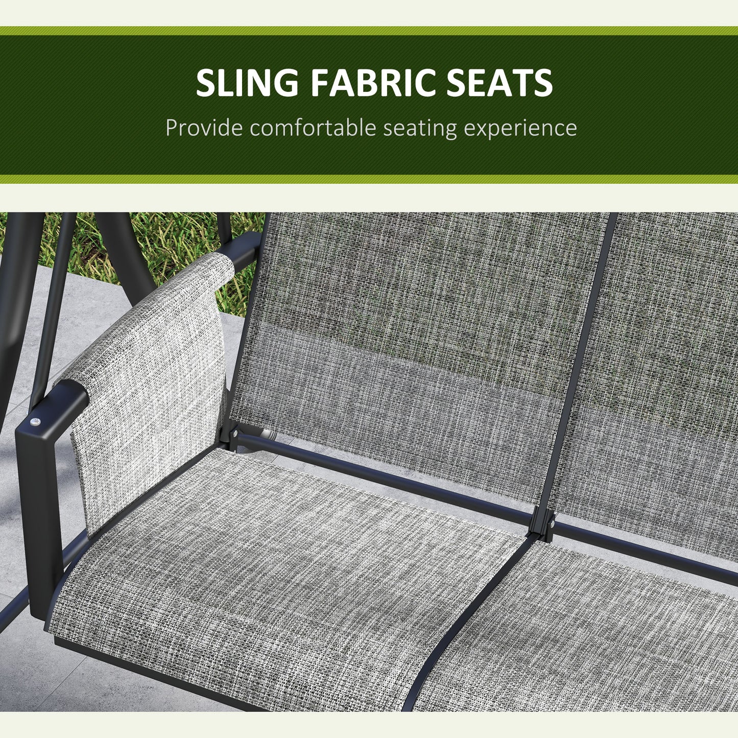 3 Person Outdoor Swing Chair - Adjustable Canopy for Optimal Shade, Comfortable Seating, Sleek Black Kids Crystal