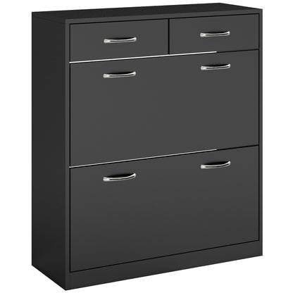 Shoe Storage Cabinet 12 Pairs Adjustable Shelves 2 Drawers Space Saving Compact Black