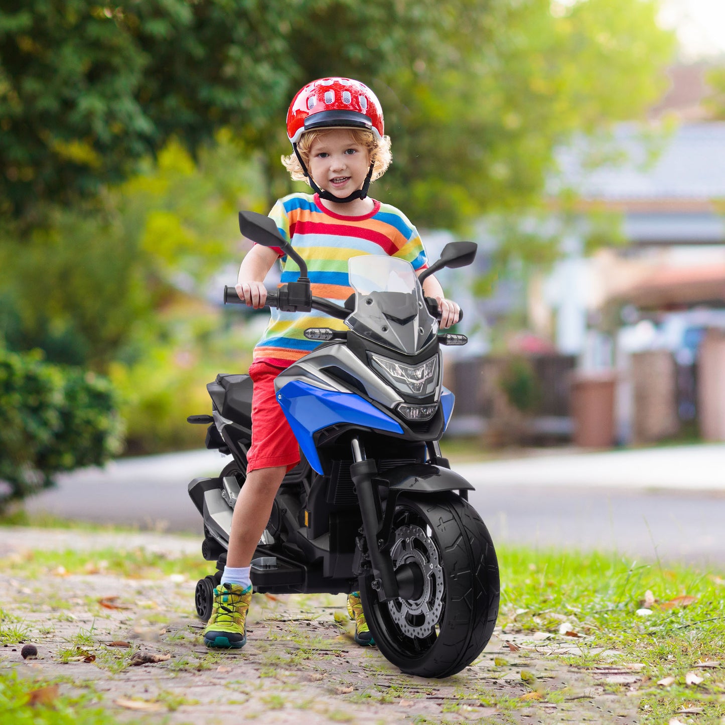 Honda Licensed 12V Ride on Motorbike for Kids with Headlights Music Training Wheels, for 3-6 Years, Blue Kids Crystal