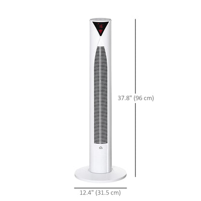 Tower Fan Oscillating 3 Speed 12h Timer LED Remote Control Cooling for Bedroom Home White