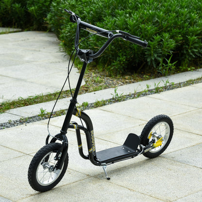 Dual Brakes Kick Scooter 12-Inch Inflatable Front Wheel Ride On Toy for Age 5+, Black