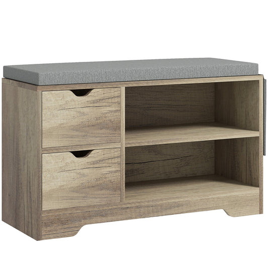 Upholstered Shoe Storage Bench w/ Seat, Entrance Bench w/ Drawer Open Shelves and Pocket for Hallway, Grey Kids Crystal