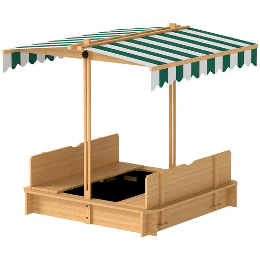 Kids Sandbox Wooden with Cover Adjustable Canopy Foldable Bench Seats Sand Play Light Brown Kids Crystal