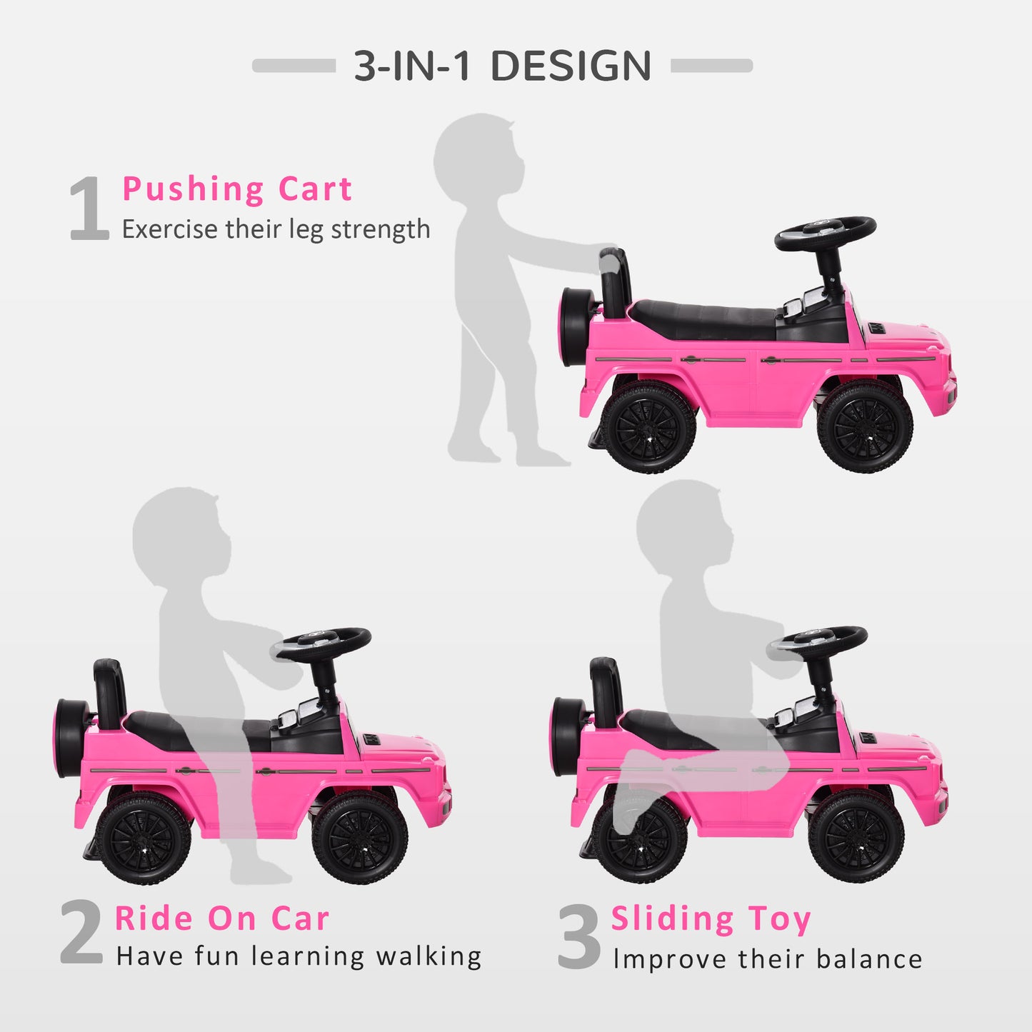 Luxury Cruiser: Baby Toddler Push Car, Mercedes-Benz G350 Licensed, Foot-to-Floor Ride-On, Pink Kids Crystal