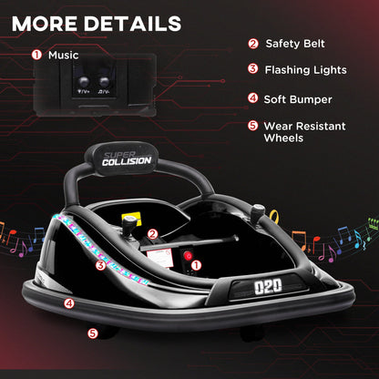 12V Kids Bumper Car: 360° Rotation, Twin Motor, Remote Control, LED Lights, Belt