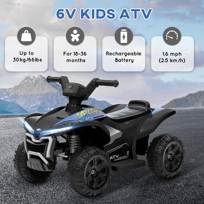 Kids ATV, 6V Battery Powered Electric Vehicle with Headlights, Forward/Reverse Switch for 18-36 Months, Black