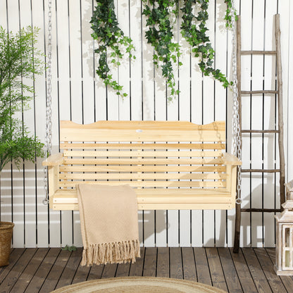 2-Seater Porch Swing, Patio Swing Bench with Adjustable Hanging Chains for Deck, Patio, Garden, Backyard, Natural Wood