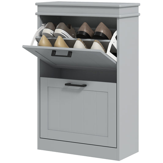 Shoe Storage Cabinet with 2 Flip Drawers and Adjustable Shelves, Narrow Shoe Cabinet for 10 Pairs of Shoes, Grey Kids Crystal