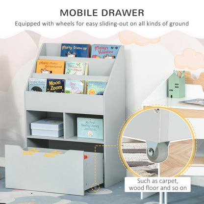 Kids Bookcase Multi Shelf Rack Organizer Storage Drawer Reading Nook Classroom Bedroom Playroom Grey