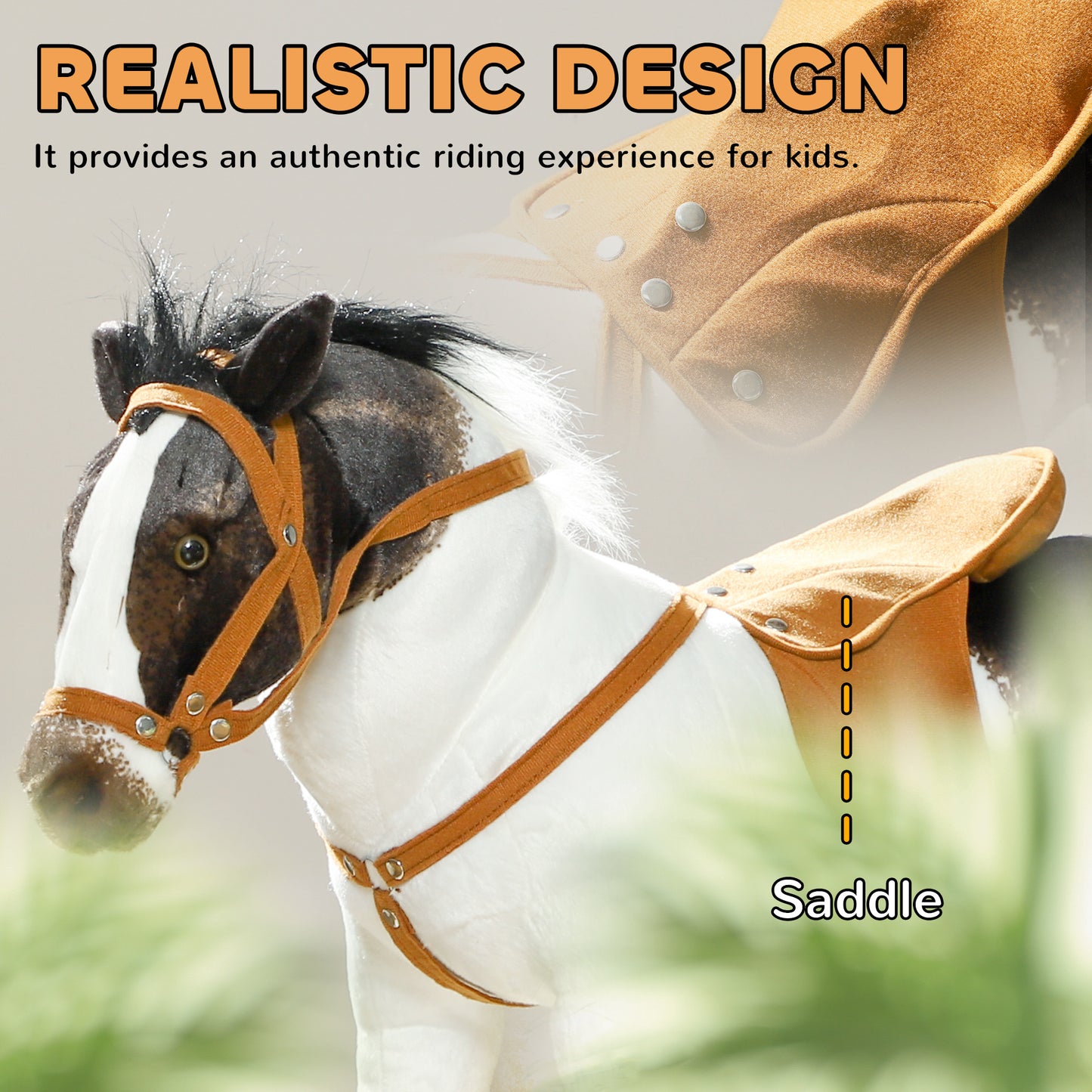 Standing Ride on Horse, Plush Pony Toy for Kids with Neighing Sound, Soft Padding, for Aged 3-8, Brown Kids Crystal