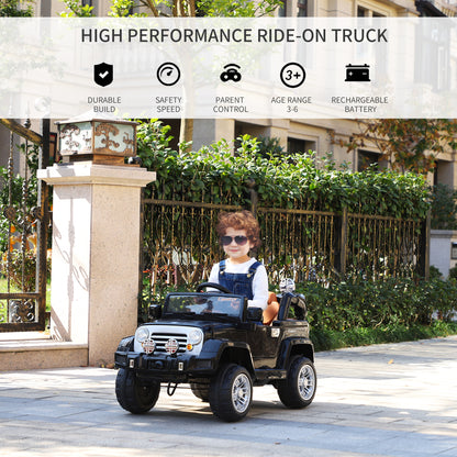 12V Kids Electric Ride-On Truck Car Toy with Remote Control Lights MP3 LCD Indicator Black