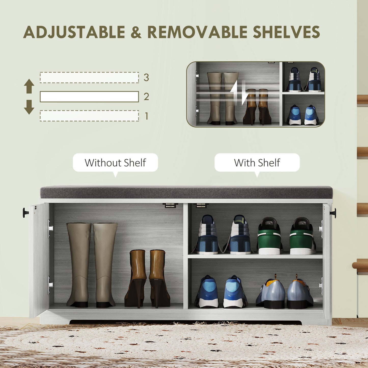 Shoe Storage Bench with Padded Seat, Entryway Bench Holds up to 352 lb, Shoe Organizer, 8 Pairs, Light Grey Kids Crystal