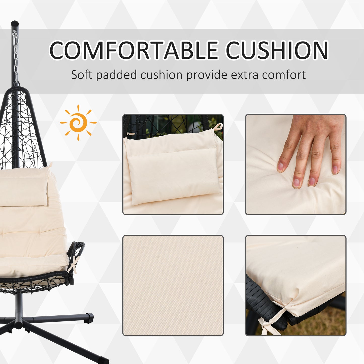 Outdoor Patio Rattan Wicker Swing Chaise Chair Hammock Lounger Hanging Curved Chaise Furniture w/ Stand & Cushion Beige Kids Crystal