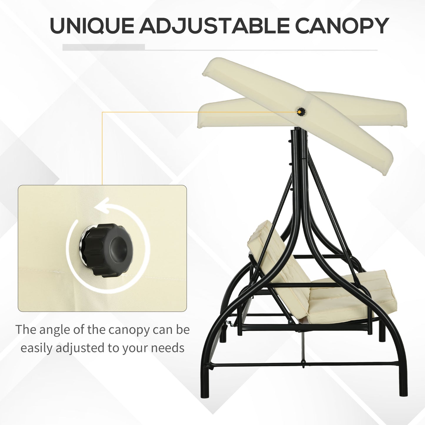 Convertible Patio Swing Bed with Canopy and Cushions, 3 Seater Porch Swing for Outdoor, Backyard, Garden, Beige Kids Crystal