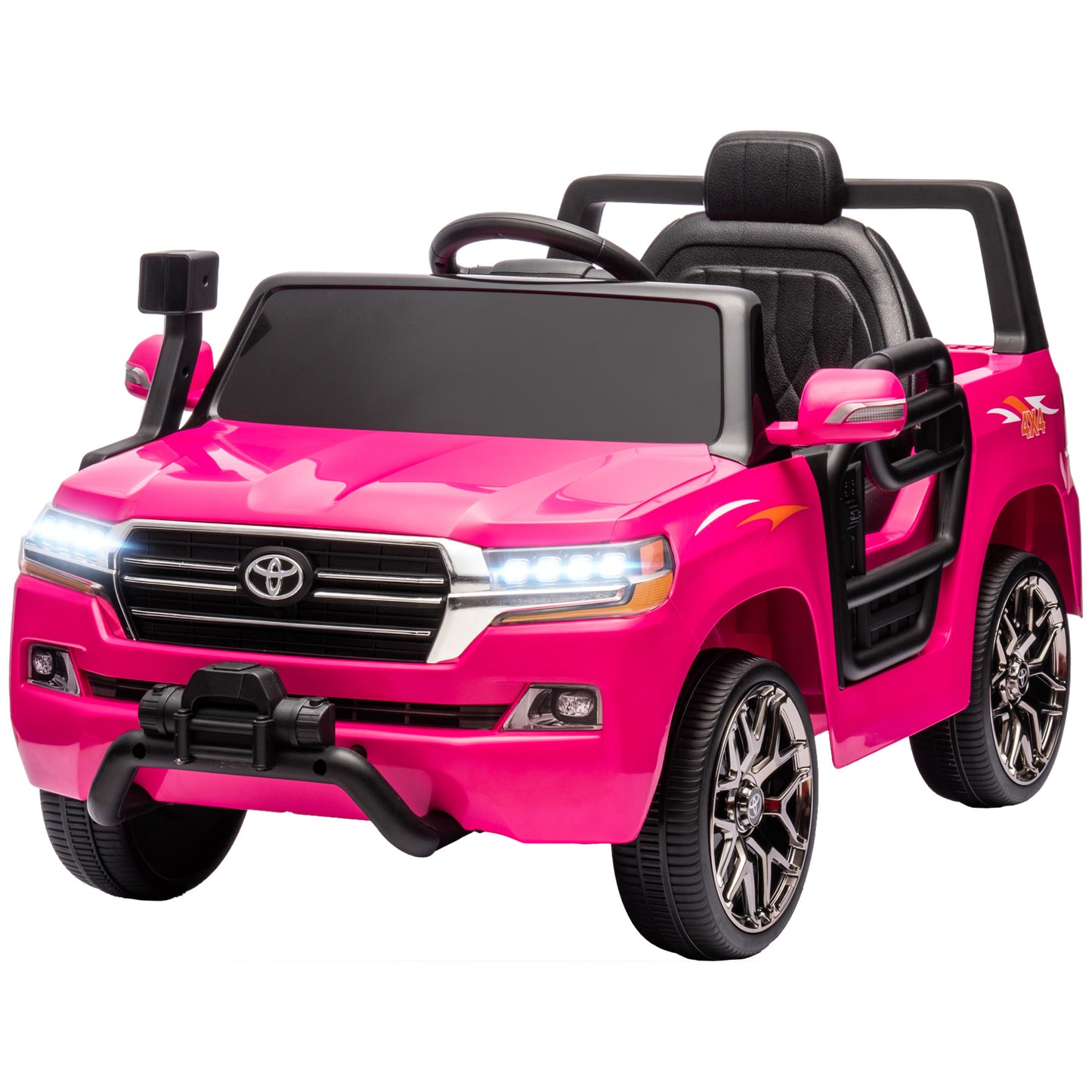 12V Toyota LAND CRUISER Licensed Kids Car w/ Remote Control, Four Wheel Spring Suspension, Soft Start, LED Light, Pink Kids Crystal