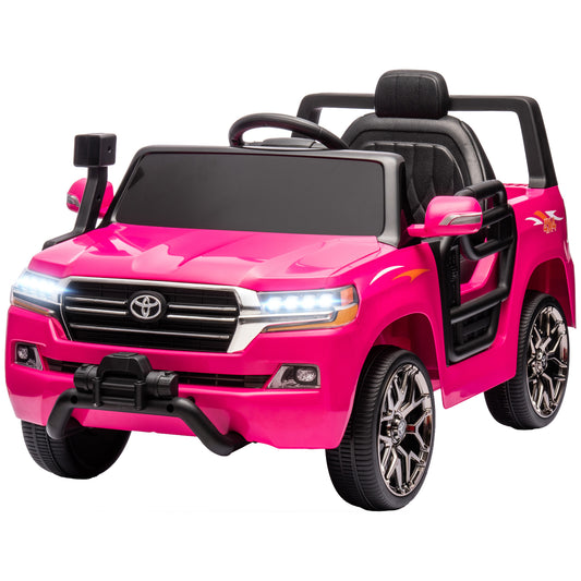 12V Toyota LAND CRUISER Licensed Kids Car w/ Remote Control, Four Wheel Spring Suspension, Soft Start, LED Light, Pink Kids Crystal