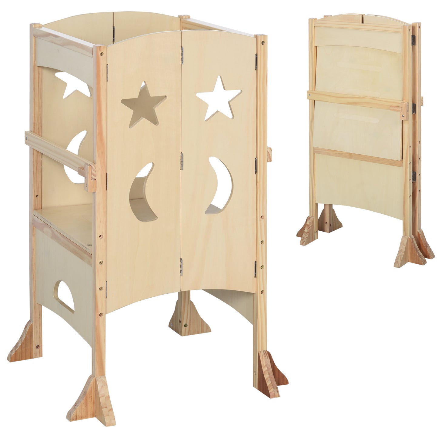 Step Stool with Support Handles Safety Rail Non-Slip Hardwood Stepping Stool for Kids Toddlers Counter Step Natural Kids Crystal