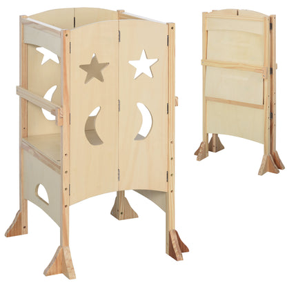 Step Stool with Support Handles Safety Rail Non-Slip Hardwood Stepping Stool for Kids Toddlers Counter Step Natural