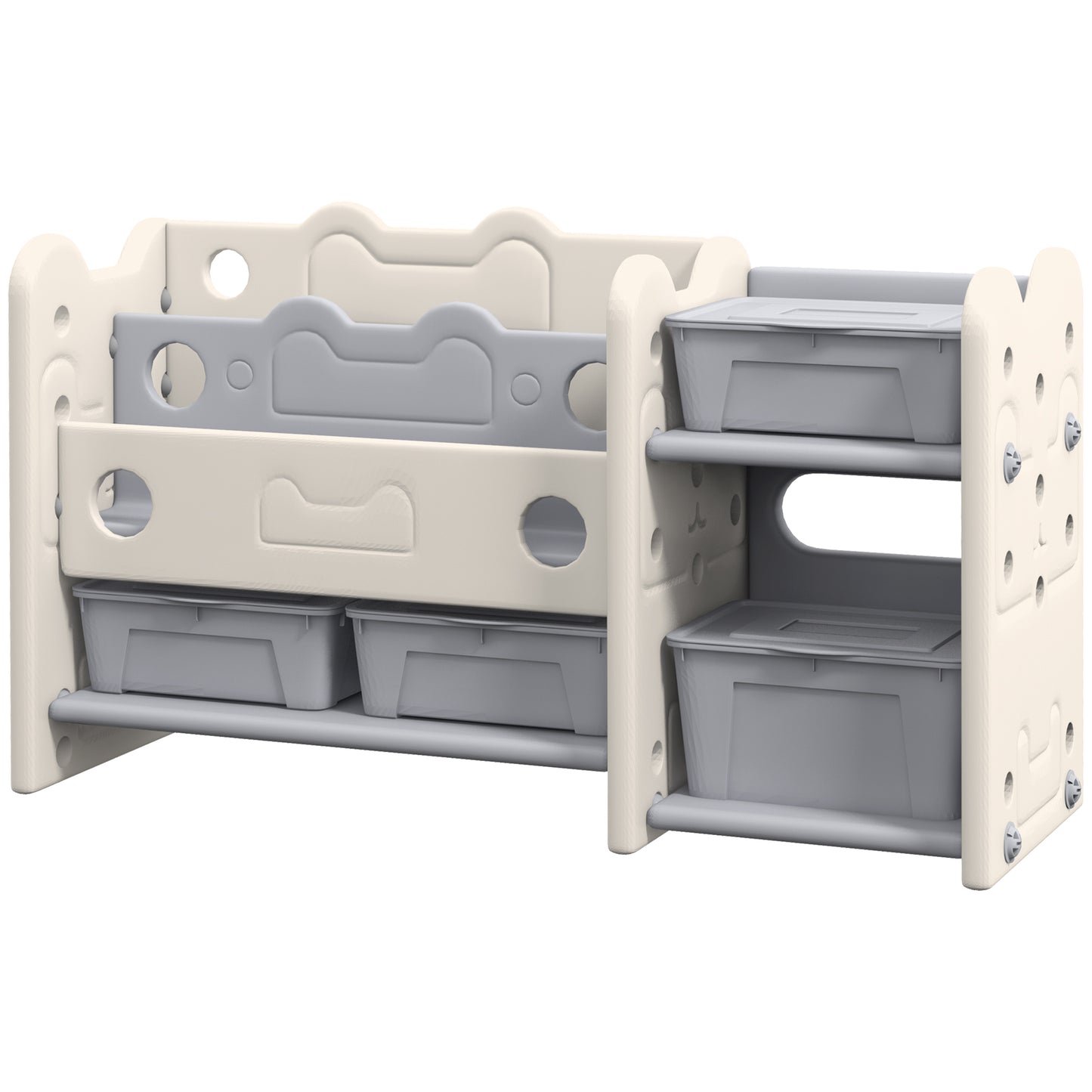 Toy Storage Organizer with 4 Storage Boxes, Bookshelves, for Nursery, Kids Room, Playroom, Cream White Kids Crystal