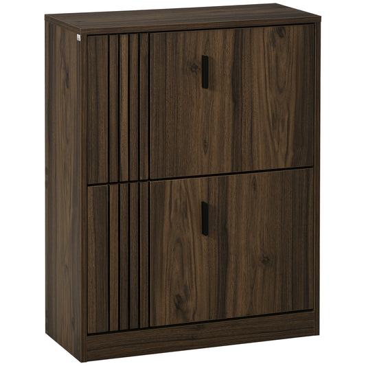 Shoe Organizer Cabinet for 12 Pairs with 2 Flip Drawers Adjustable Shelves Walnut Kids Crystal