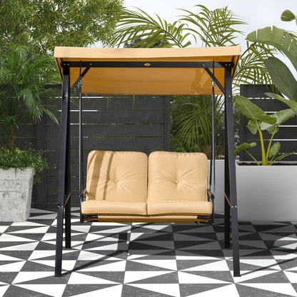 2-Seater Outdoor Porch Swing with Adjustable Canopy, Patio Swing Chair for Garden, Poolside, Backyard, Beige