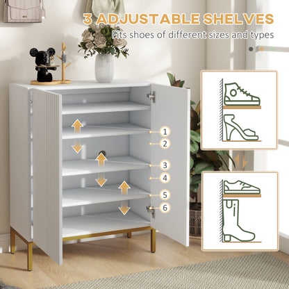 Narrow Shoe Storage Cabinet Adjustable Shelves Soft-Close Hinges for 15-20 Pairs White