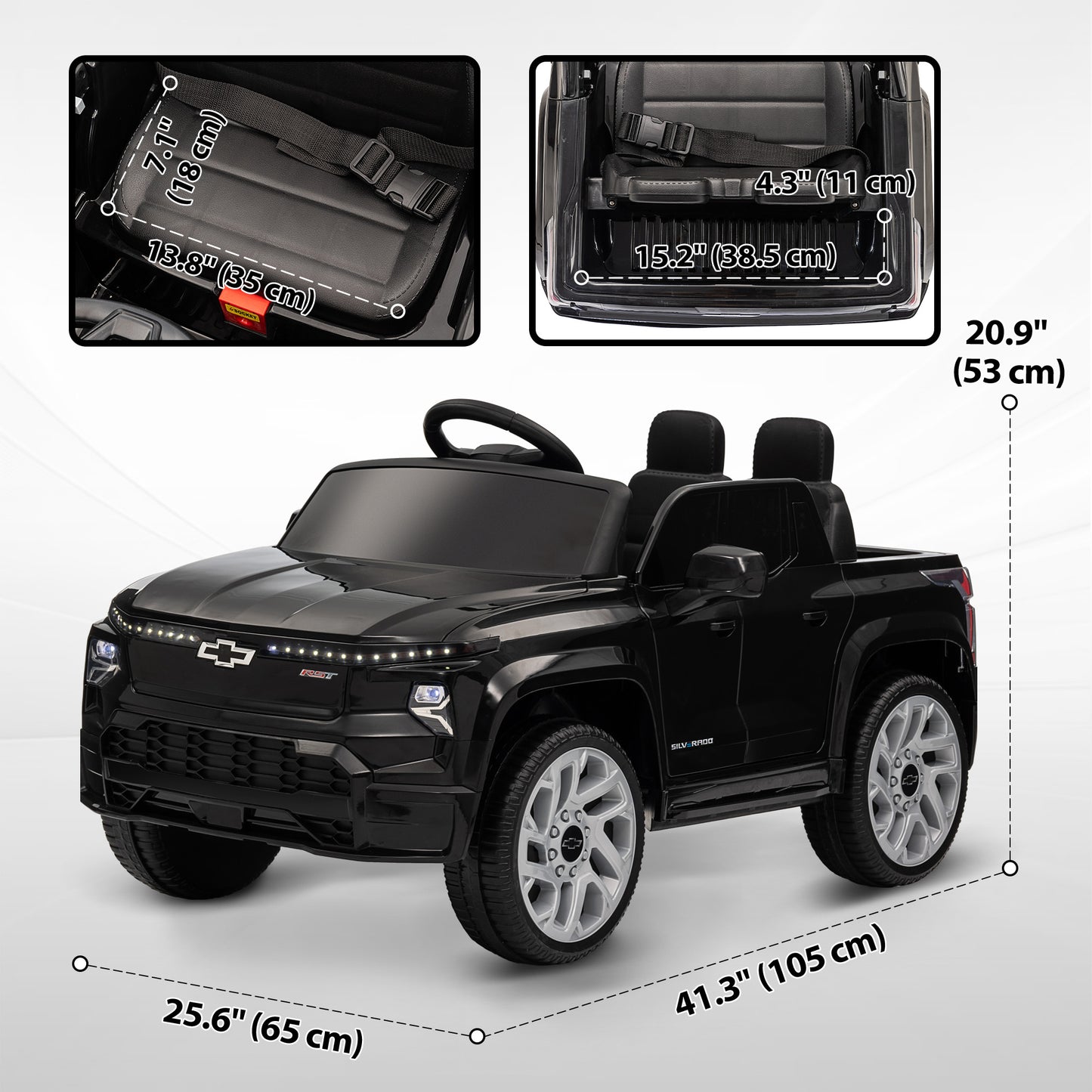 12V CHEVROLET SILVERADO EV RST Licensed Kids Car w/ Remote, Spring Suspension, Soft Start, Training Wheels, Black Kids Crystal