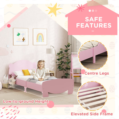 Twin Bed Frame for Kids with Bear Shaped Headboard & Footboard, Slats Support, No Box Spring Needed, for Ages 3-12, Pink