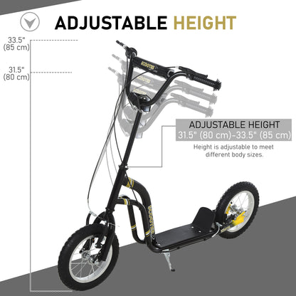 Dual Brakes Kick Scooter 12-Inch Inflatable Front Wheel Ride On Toy for Age 5+, Black