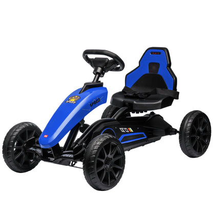 Kids Pedal Go Kart with Adjustable Seat Swing Axle Handbrake Blue EVA Wheels Foot Racer