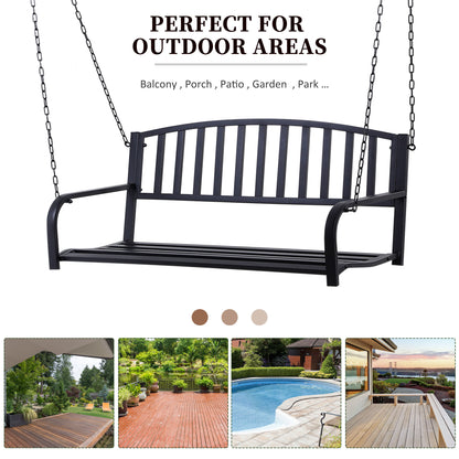 50" Porch Swing Bench Lounger: Outdoor Hanging Glider Chair Steel Frame Black