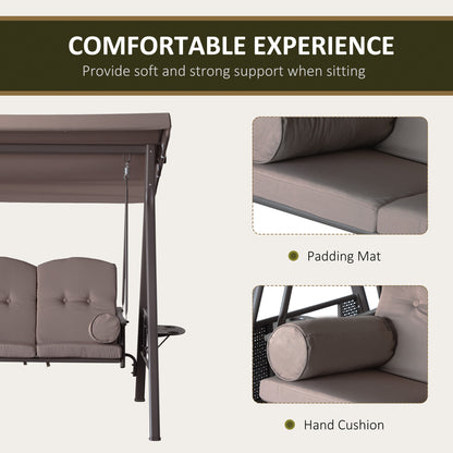 3-Person Porch Swing Chair Heavy Duty Outdoor Lounge Hammock with Cushioned Seat and Tilt Canopy Brown