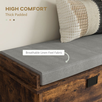 Hallway Bench with Shoe Storage Seat Rustic Brown Upholstered Flip Drawer Side Rack for 6 Pairs