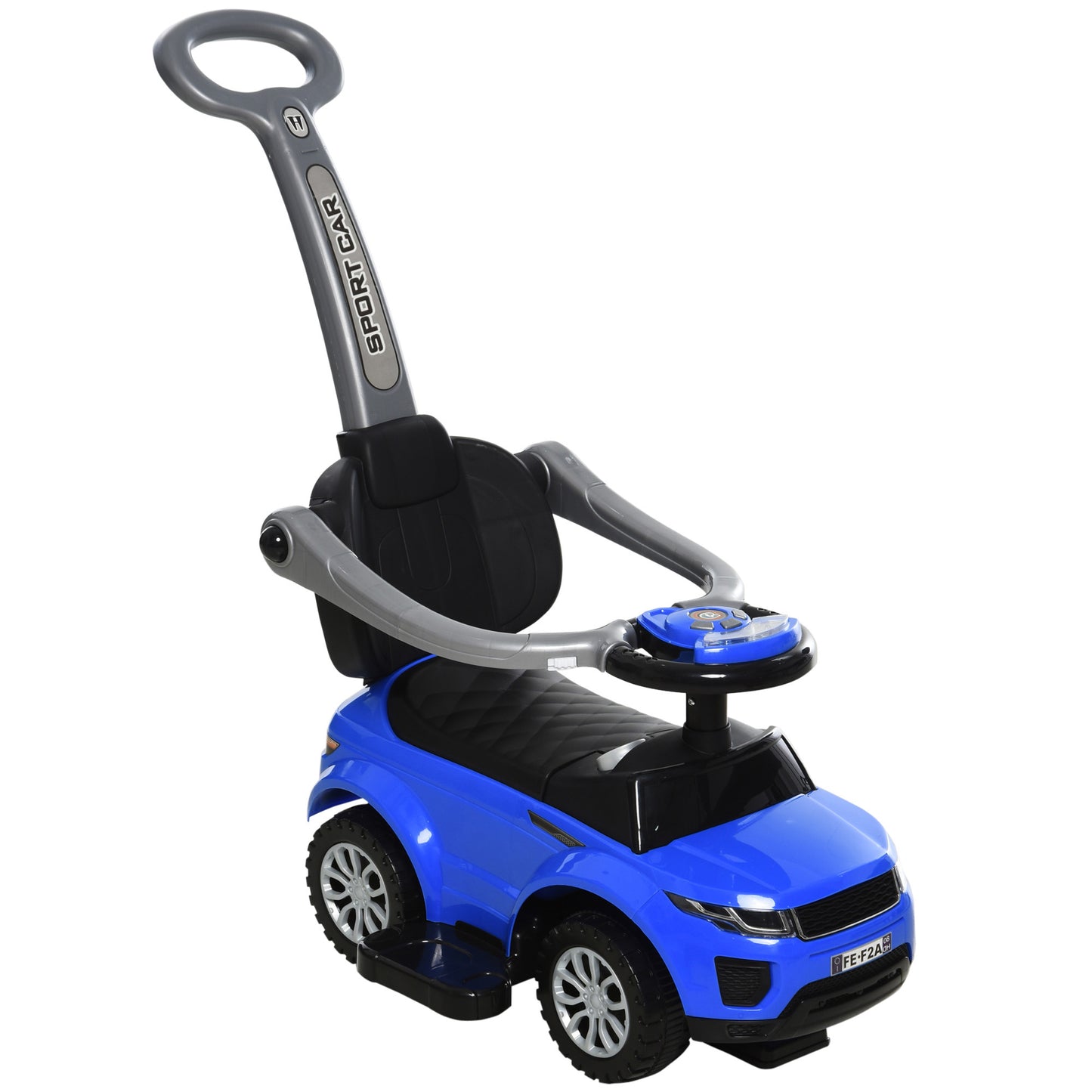 3 In 1 Kid Ride on Push Car Stroller Sliding Walking Car with Horn Music Light for 1-3 Years Old Blue Kids Crystal