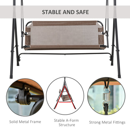 2 Person Porch Swing Chair Patio Bench Adjustable Canopy Breathable Seat Garden Poolside Brown
