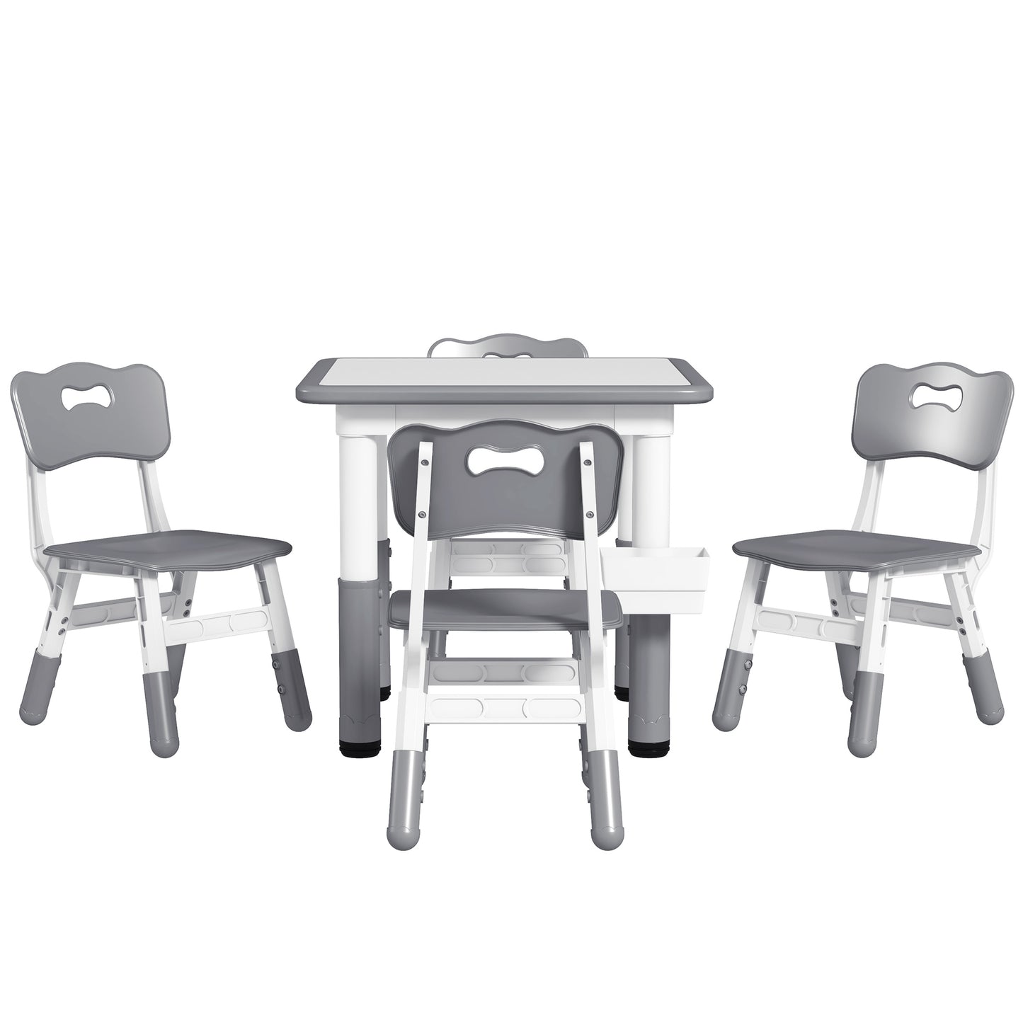 5 Piece Toddler Table Chair Set Height Adjustable Activity Set Nursery Classroom Playroom Furniture Grey