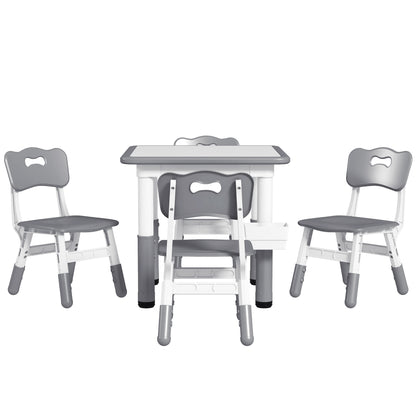 5 Piece Toddler Table Chair Set Height Adjustable Activity Set Nursery Classroom Playroom Furniture Grey