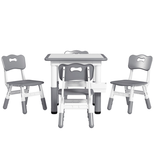 5 Piece Toddler Table Chair Set Height Adjustable Activity Set Nursery Classroom Playroom Furniture Grey