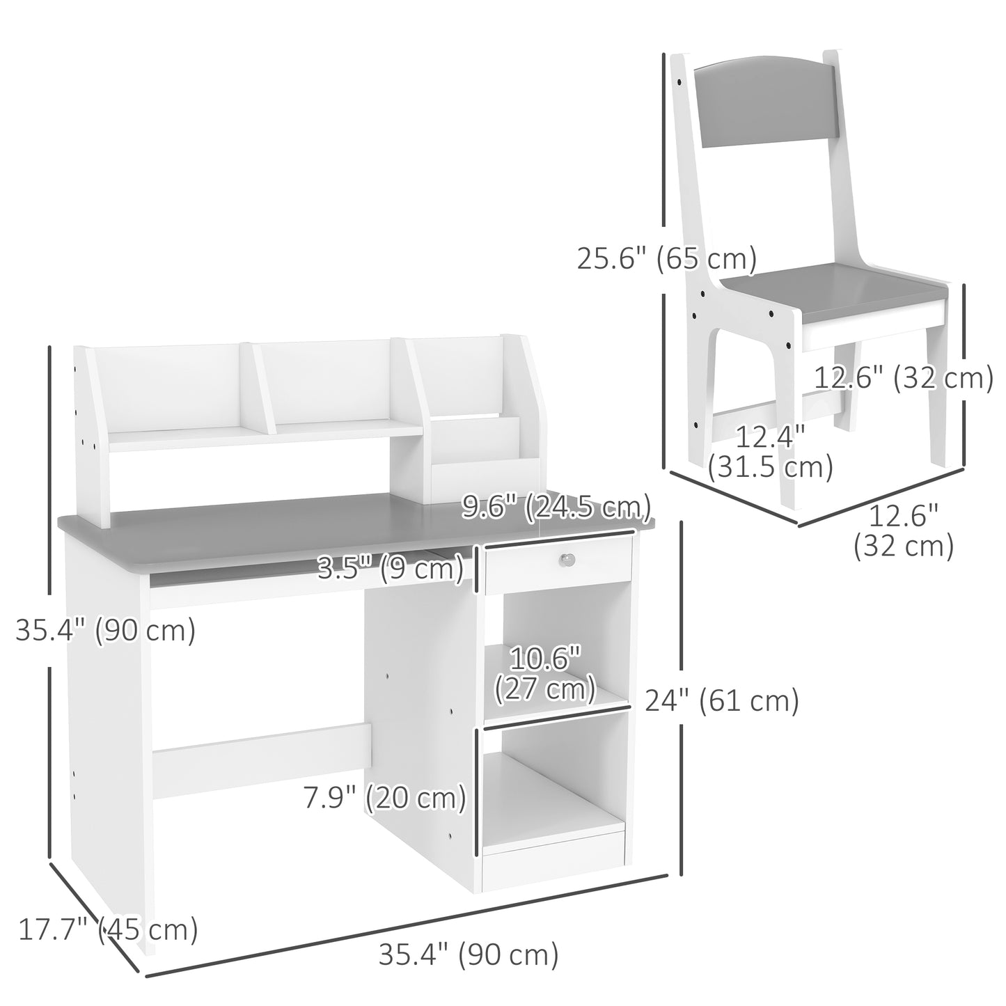 Kids Desk and Chair Set for 5-8 Year Old with Storage Study Table and Chair for Children Grey Kids Crystal