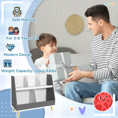 Toy Storage Organizer: 2 Tier with 5 Compartments, Safety Anti-tip for Nursery & Playroom - Grey