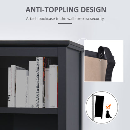 Bookcase Storage Cabinet: Multi Adjustable Shelves for Study Room Organization, Sleek Black