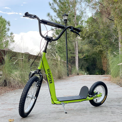 Kids Scooter with Adjustable Handlebar, Youth Kick Scooter with Dual Brakes, Inflatable Wheels, for Age 5+, Green