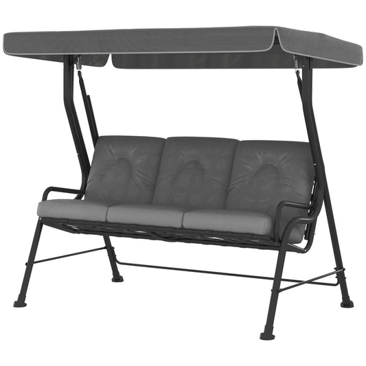 3-Person Patio Swing Chair with Canopy 3 Seater Porch Swing for Garden, Backyard, Poolside, Light Grey Kids Crystal