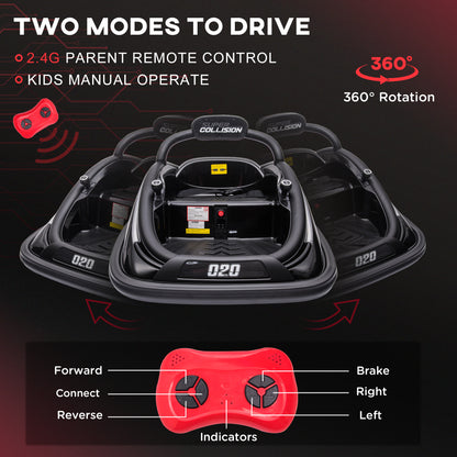 12V Kids Bumper Car: 360° Rotation, Twin Motor, Remote Control, LED Lights, Belt