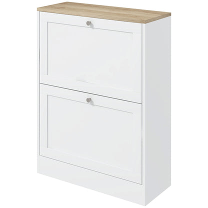 Slim Shoe Storage Cabinet, Modern Shoe Cabinet with 2 Flip Drawers and Adjustable Shelves for 12 Pairs, White